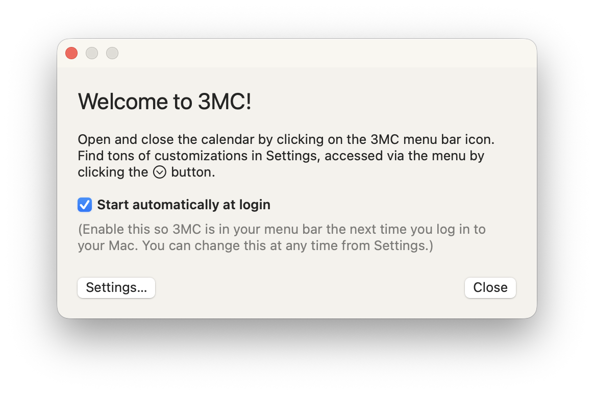Screenshot of 3MC’s initial welcome window